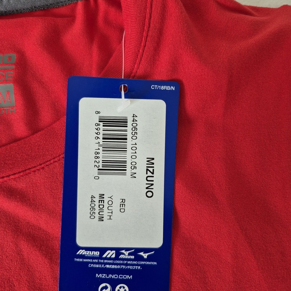 Mizuno Shirt Youth Medium Red‎ Performance Short Sleeve New - Picture 5 of 8